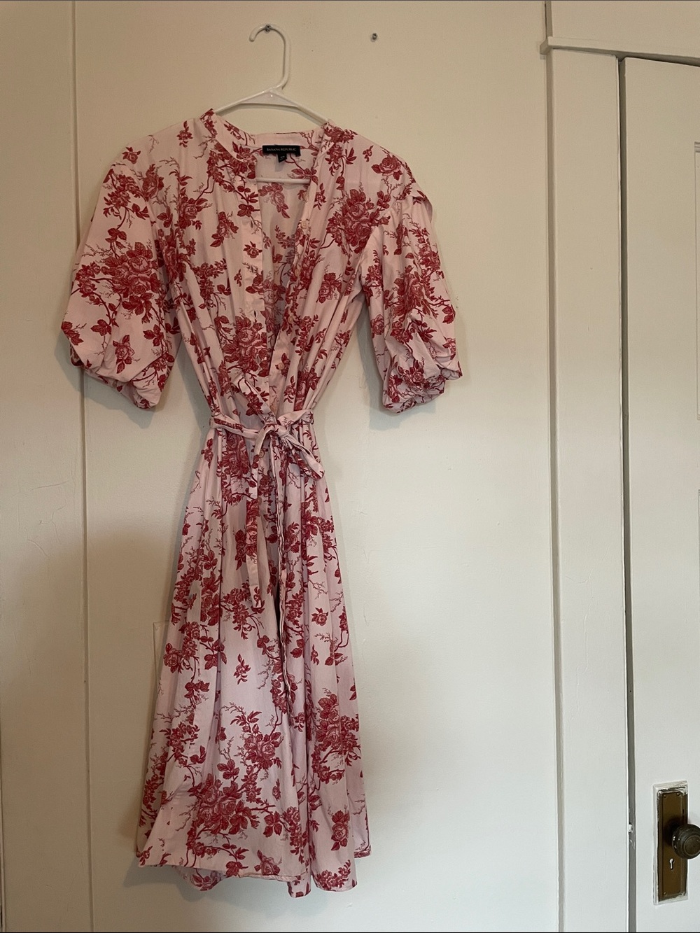 Banana Republic Pink and Red Floral Wrap Midi Dress